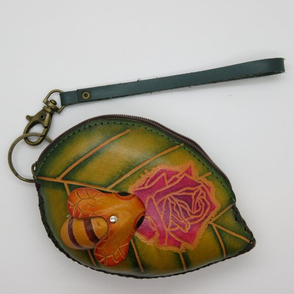 Women Leather Coin Key Wallet Purse Bag Wristlet 3D Art Rose Bee Unique Gift - Picture 1 of 16